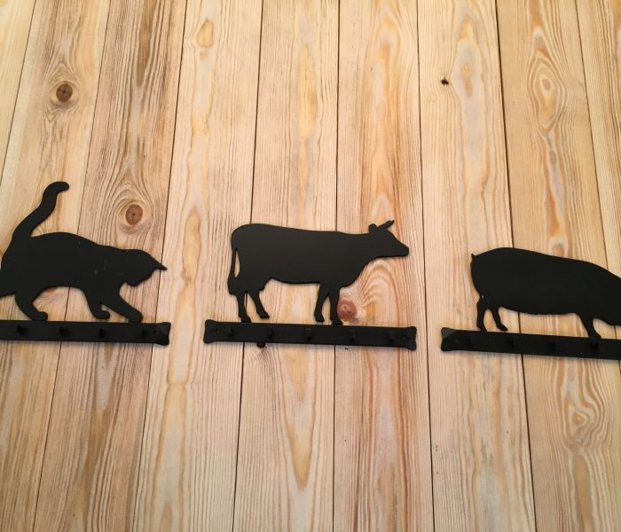 hand forged key rack cat, cow, pig