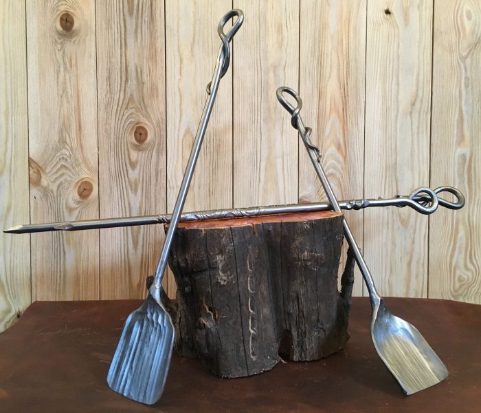 hand forged fireside fireplace accessories set poker shovel fork